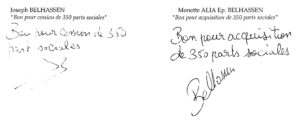 Extrait de l'acte par lequel Joseph Belhassen transmet ses parts de SCI à sa mère.