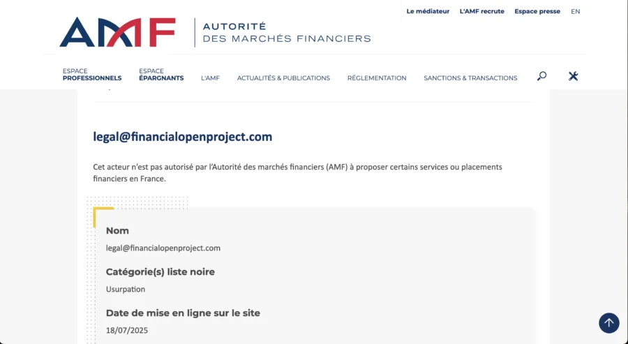 plateforme d’arnaque financière financialopenproject.com