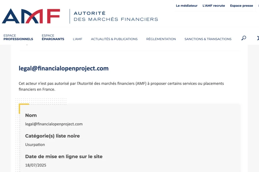 plateforme d’arnaque financière financialopenproject.com