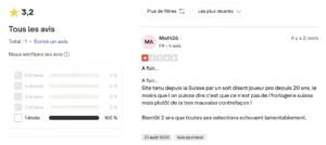 Extrait du site Trustpilot.