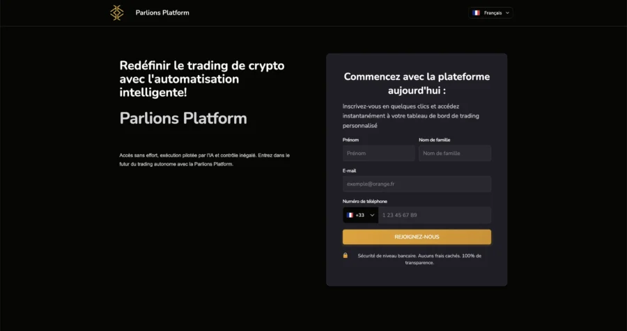 parlionsplatform.com arnaque trading plateforme frauduleuse