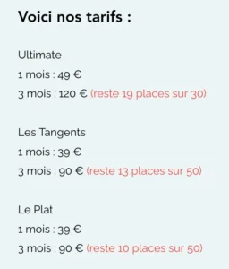 Présentation des tarifs.