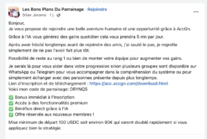 Exemple d'annonce de recruteur sur Facebook.