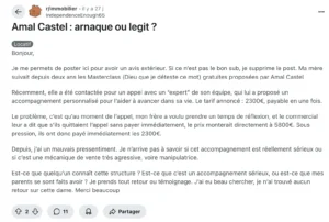 Premier message de la page Reddit consacrée à Amal Castel.