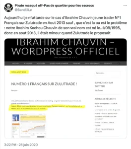 Extrait des posts de Pirate masqué à propos d'Ibrahim Chauvain.