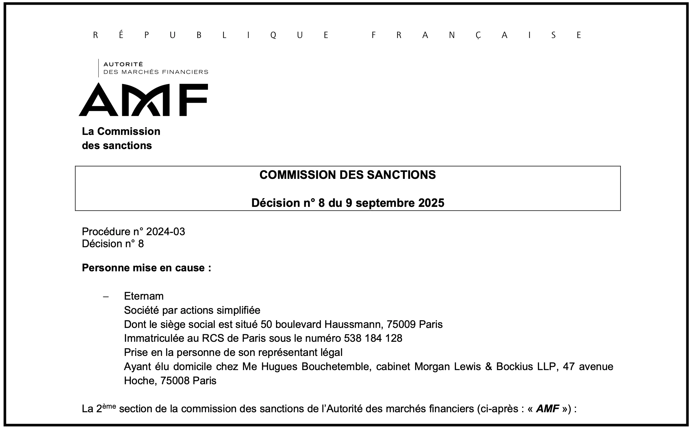 L'AMF inflige 400 000 euros de sanctions à Eternam et ses club deals