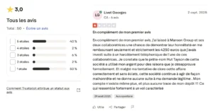 Avis négatif laissé sur cette arnaque.