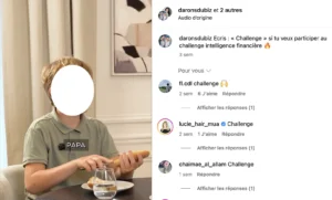 Dans ce post Instagram de Daron du biz, Fabien Blot met en scène son propre fils pour faire la promotion de conseils financiers.