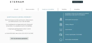 Présentation d'un club deal sur le site d'Eternam.