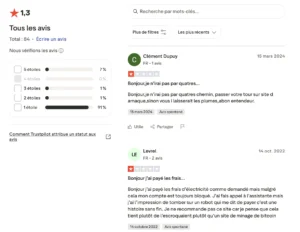 Avis négatif laissé sur ce site.