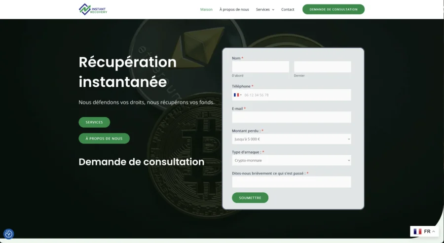 instantrecovery.org faux service récupération d’argent arnaque
