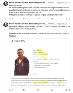 Extrait des posts de Pirate masqué à propos d'Ibrahim Chauvain.