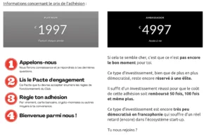Tarif des offres proposées.
