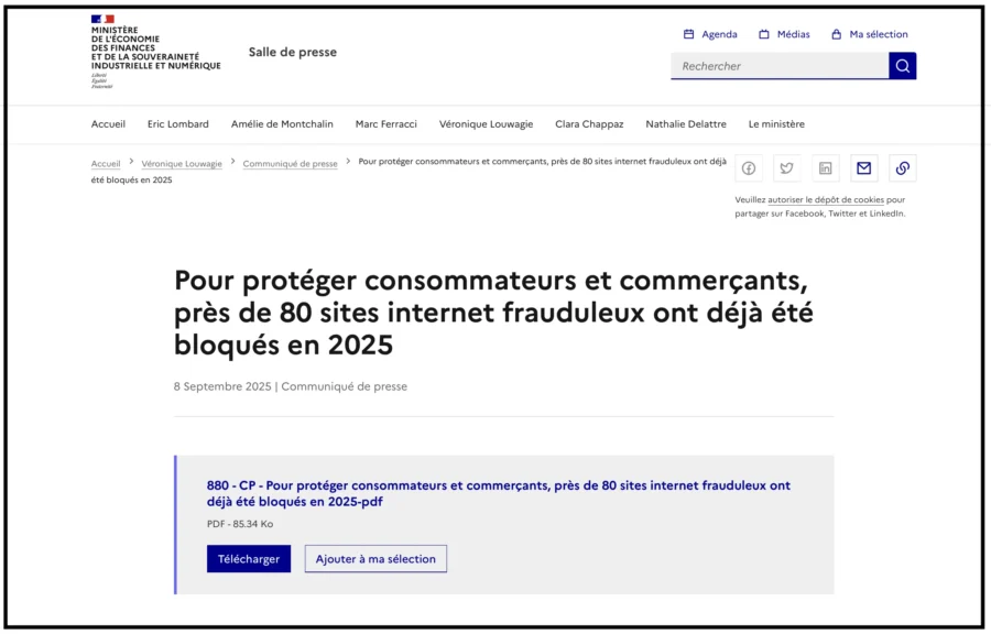 Pour protéger consommateurs et commerçants, près de 80 sites internet frauduleux ont déjà été bloqués en 2025