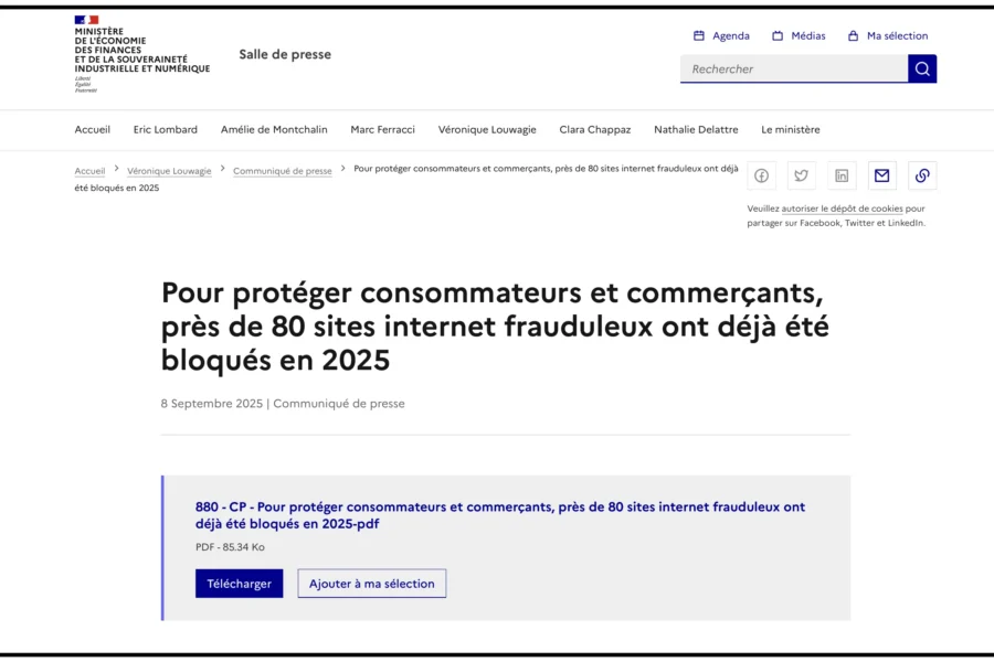 Pour protéger consommateurs et commerçants, près de 80 sites internet frauduleux ont déjà été bloqués en 2025