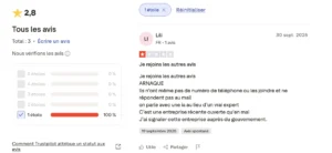Avis négatif laissé à propos de ce site.