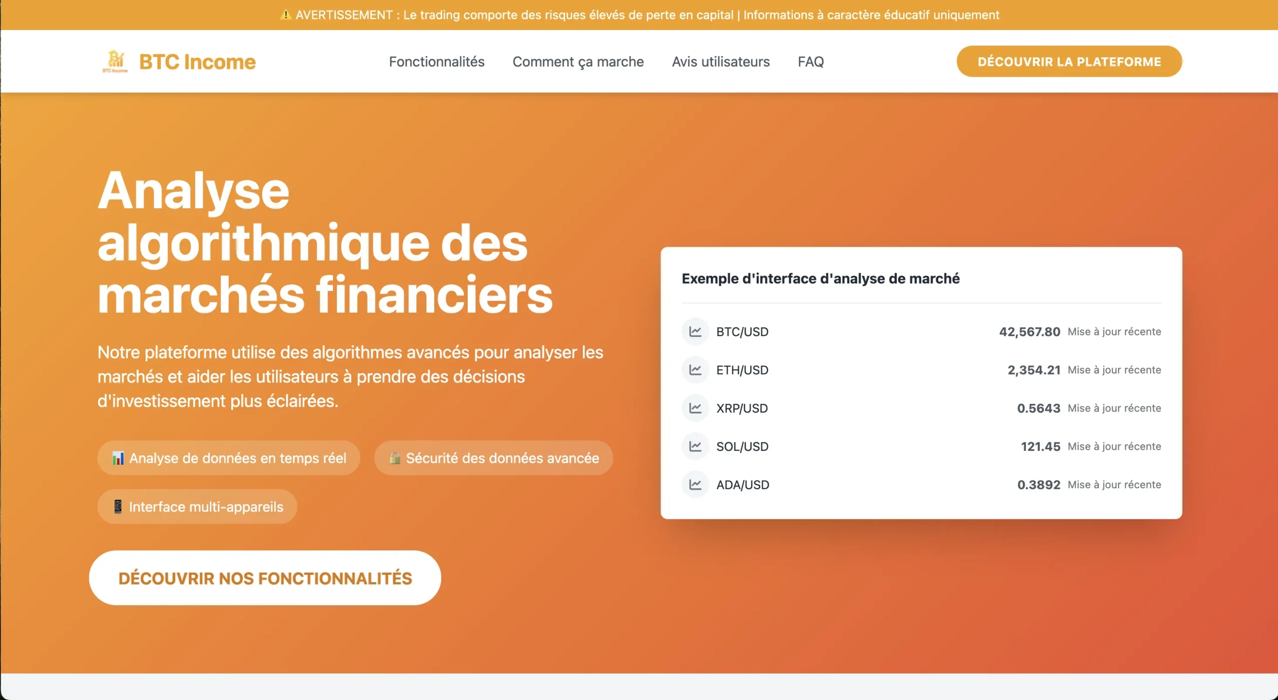 Btc-income.fr: avis négatif. Attention arnaque!