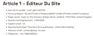 Mentions légales de l'un des deux sites.