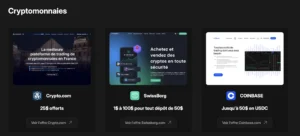 Exemples de liens sponsorisés vers des plateformes crypto promues par Julien Roman.
