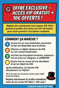 Ce message envoyé par la Magic Betting Family indique qu'il s'agit en réalité d'un apporteur d'affaire pour site de paris sportifs.