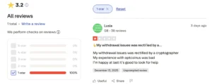 Avis laissés sur Trustpilot à propos de Optcoinus.com.