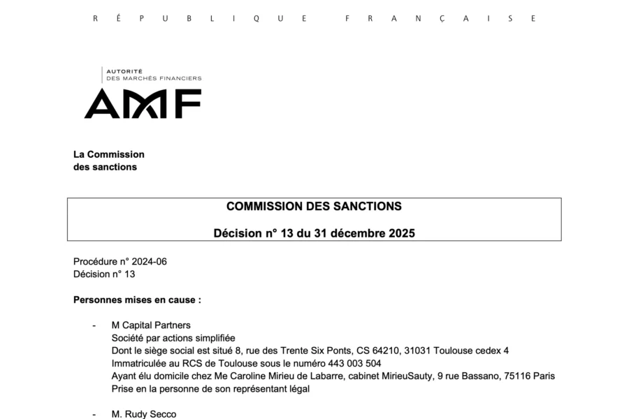 M Capital, Rudy Secco et Stéphanie Minissier: 305 000 euros de sanction de l'AMF