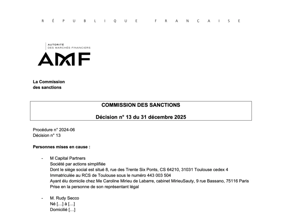 M Capital, Rudy Secco et Stéphanie Minissier: 305 000 euros de sanction de l'AMF