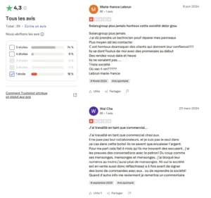Avis trustpilot sur Solar Group.