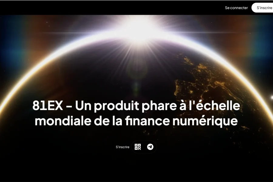 Capture d'écran du site 81EX affichant une vue de la Terre de l'espace et le texte Un produit phare à l'échelle mondiale de la finance numérique.