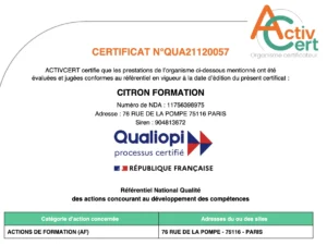 Certificat Qualiopi mis en avant sur le site de Citron Formation.