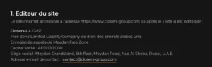 Extrait des conditions générales du site.