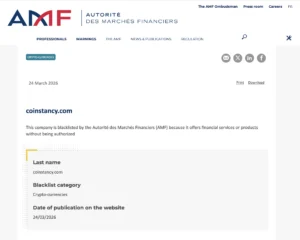 Extrait de la liste noire de l'AMF.