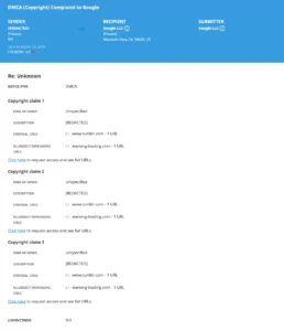 Exemple de fausse plainte DMCA