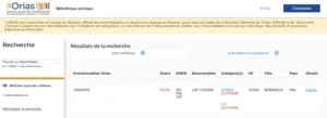 Extrait du regsitre de l'ORIAS.