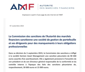 Communiqué de presse de l'Autorité des Marchés Financiers.
