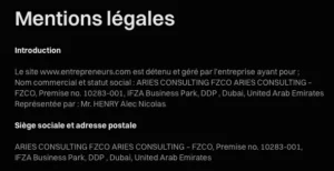 Mentions légales du site.