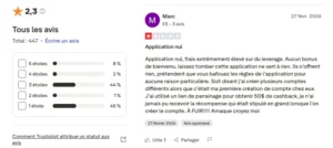 Avis négatif publié sur Trustpilot.