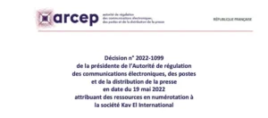 Extrait du site de l'ARCEPS.