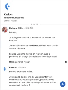 Extraits d'échanges avec "Joe" de chez Kavkom.