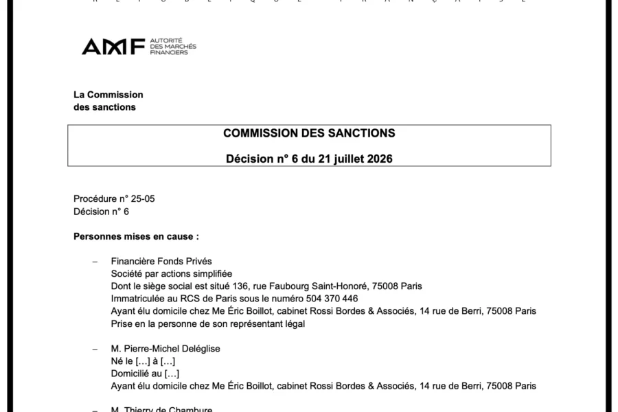 La Financière Fonds Privés sanctionnée par l’AMF