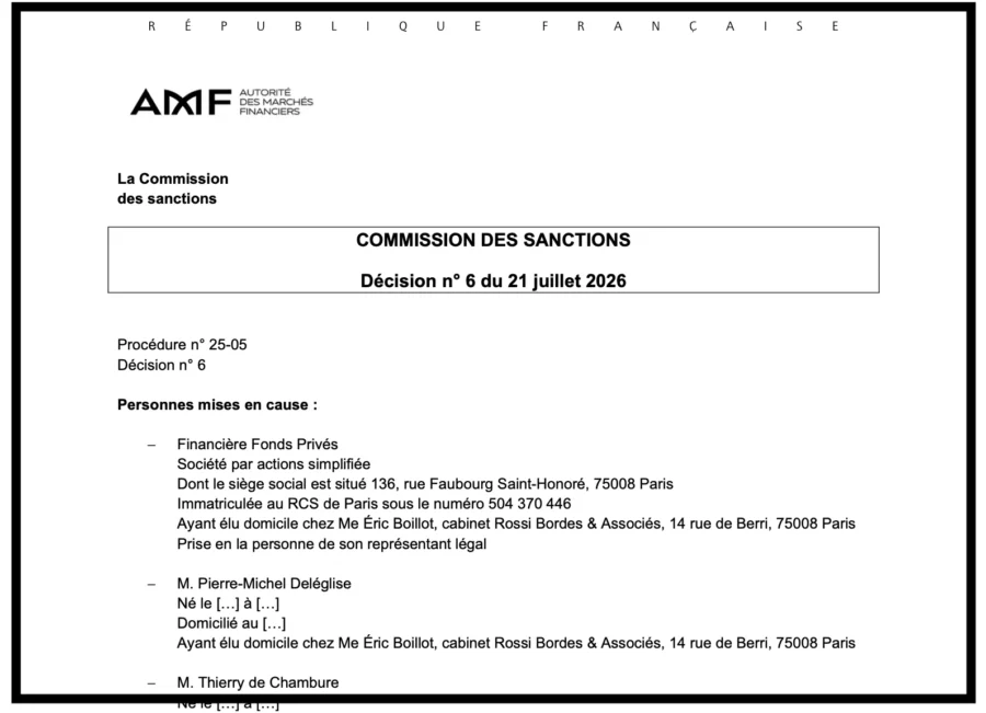 La Financière Fonds Privés sanctionnée par l’AMF