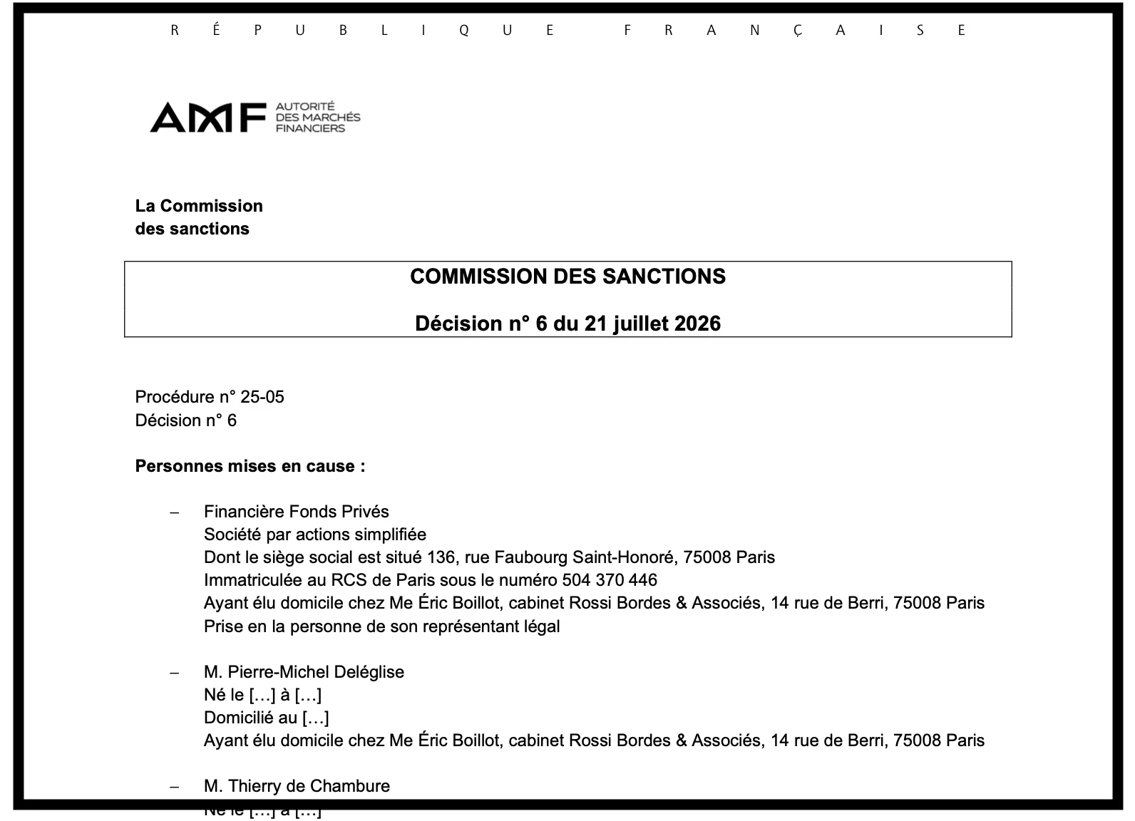 La Financière Fonds Privés sanctionnée par l’AMF