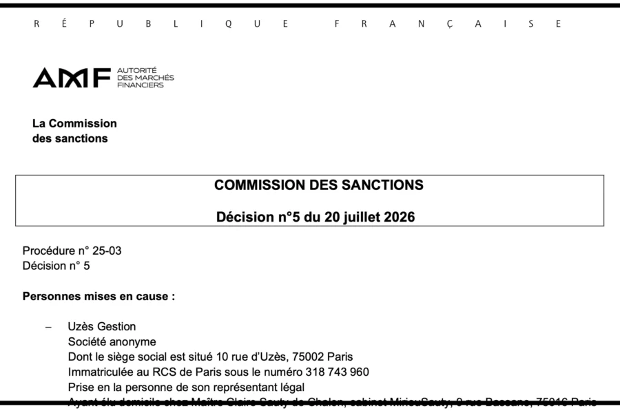 Uzès Gestion écope de 350 000 euros de sanction