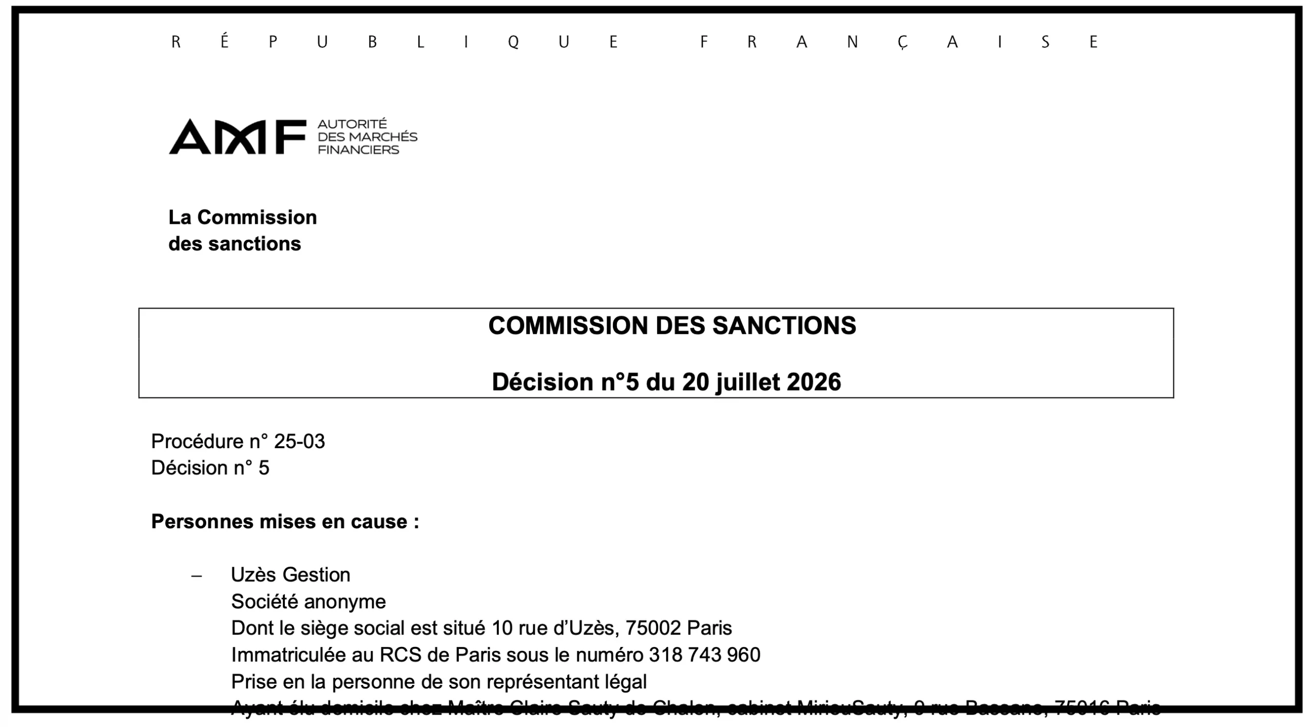 Uzès Gestion écope de 350 000 euros de sanction