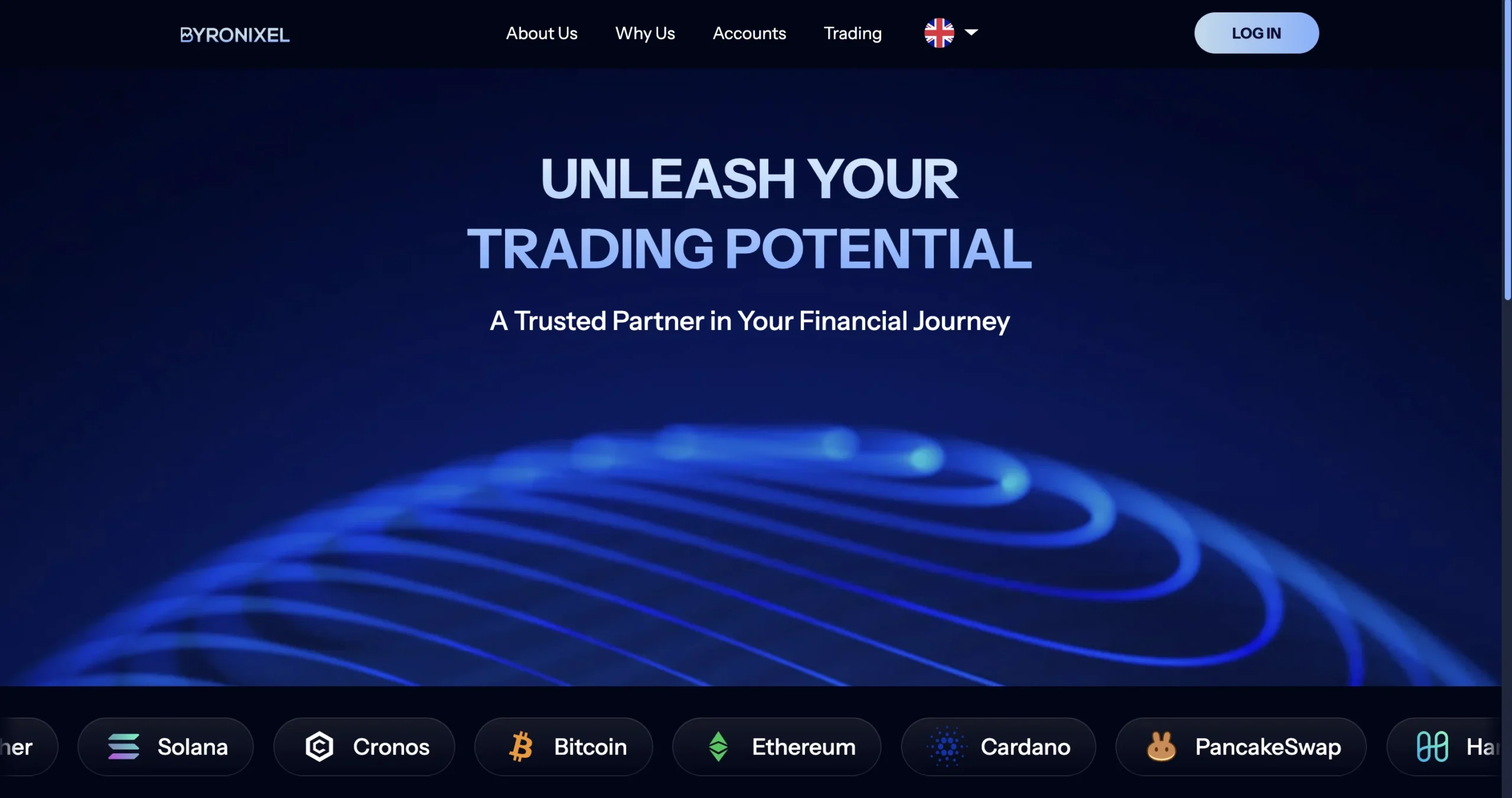 Interface de la plateforme de finance crypto Dymond.ai affichant le slogan Unleash Your Trading Potential.