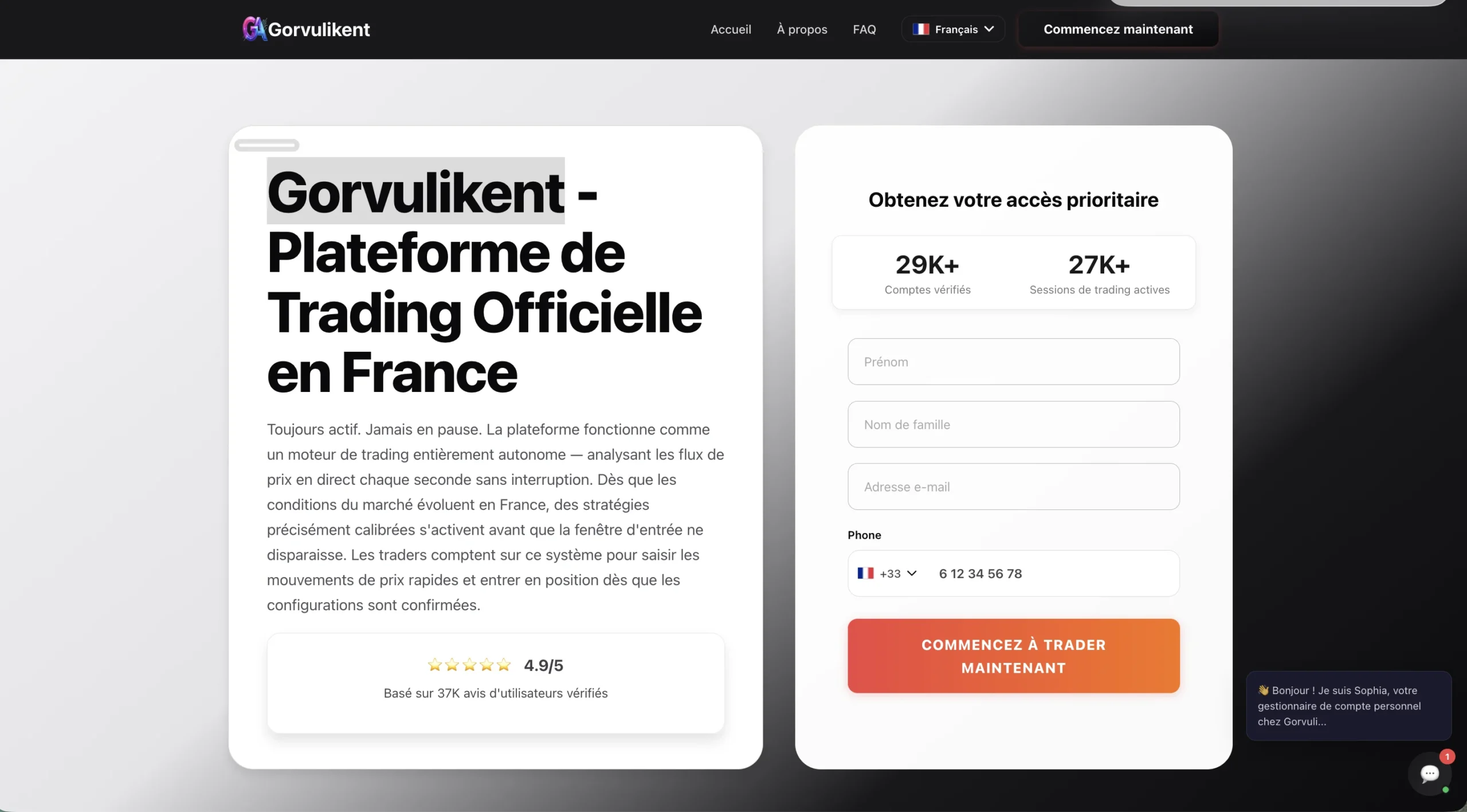 Capture d'une page d'accueil pour Gorvulikent présentant un formulaire d'inscription prioritaire et des statistiques deutilisateurs.