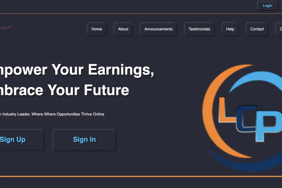 Interface web de LCP proposant de s'inscrire ou de se connecter pour optimiser ses gains.