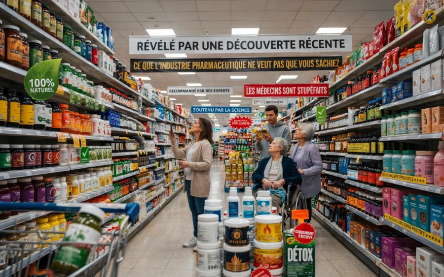 Carrinho de compras com produtos em corredor iluminado