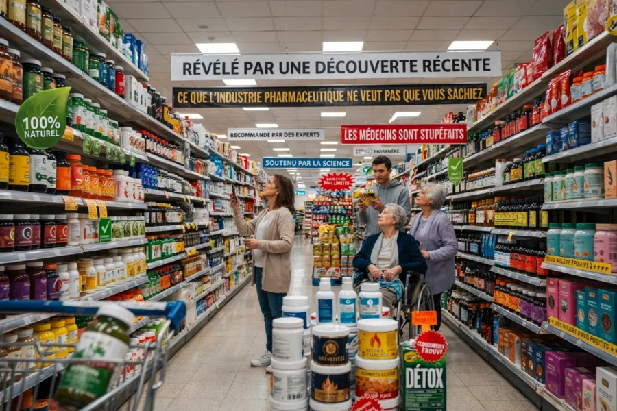Carrinho de compras com produtos em corredor iluminado