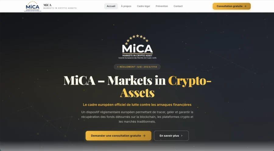Site Web MiCA presenta Markets in Crypto-Assets.